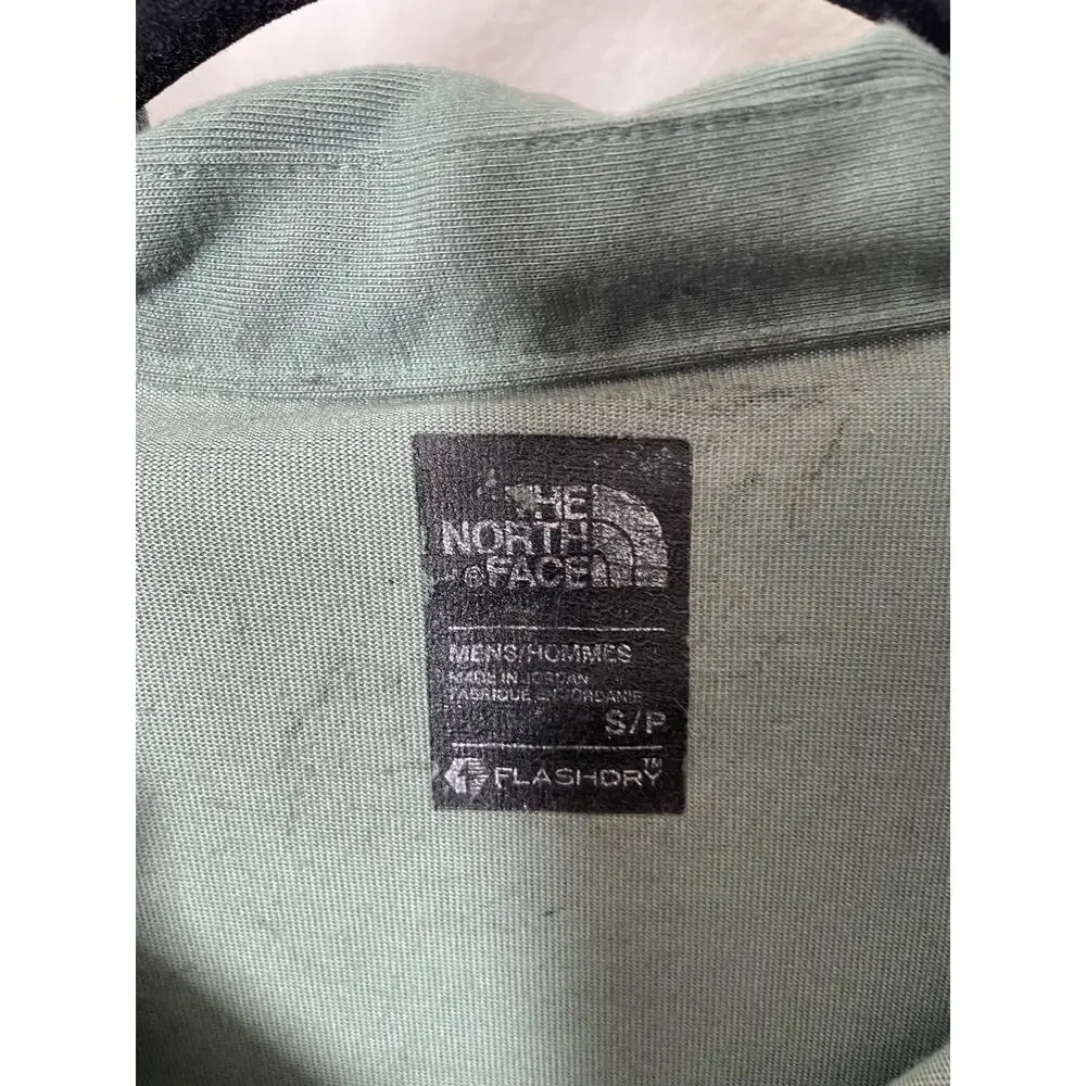 The North Face Mens Polo Shirt Snap Small Flash Dry Olive Green Short Sleeve